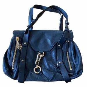 Stuart Weitzman Satchel Black Leather Gold Zippers